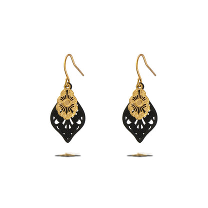 Trendy Black Copper Flower-Shaped Earrings, Eco-Friendly