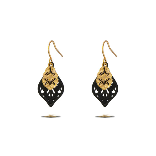 Trendy Black Copper Flower-Shaped Earrings, Eco-Friendly