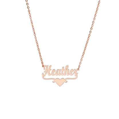 Rose Gold Stainless Steel O-Chain Necklace with Letter and Heart Pendant