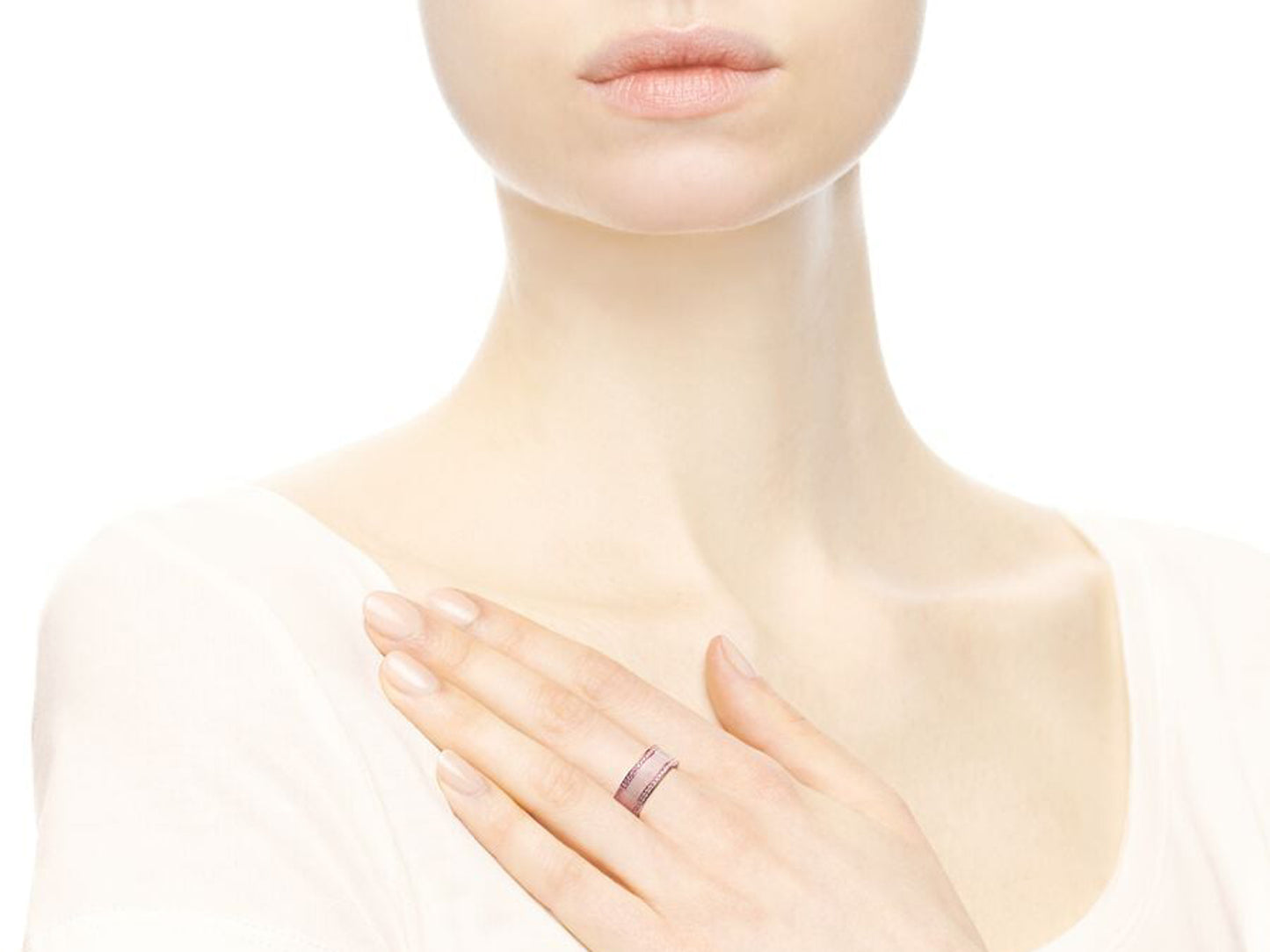 Cream Enamel, Pink Cubic Zirconia and Cut-out Heart Ring