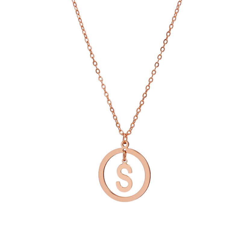 Rose Gold Stainless Steel O-Chain Necklace with Circular and Letter Pendant