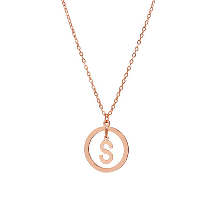 Rose Gold Stainless Steel O-Chain Necklace with Circular and Letter Pendant