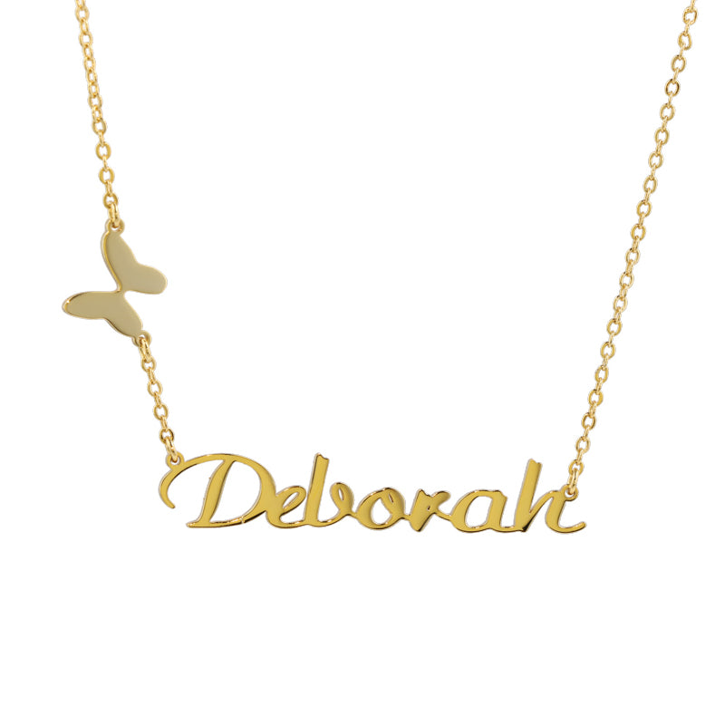 Elegant Stainless Steel Necklace with Butterfly and Alphabet Pendant