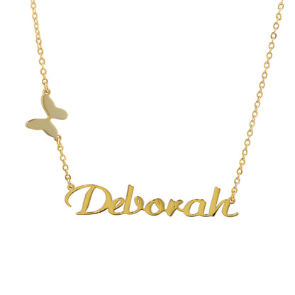 Elegant Stainless Steel Necklace with Butterfly and Alphabet Pendant