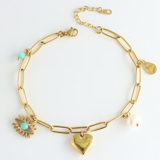 Devil's Eye and Heart Charm Bracelet