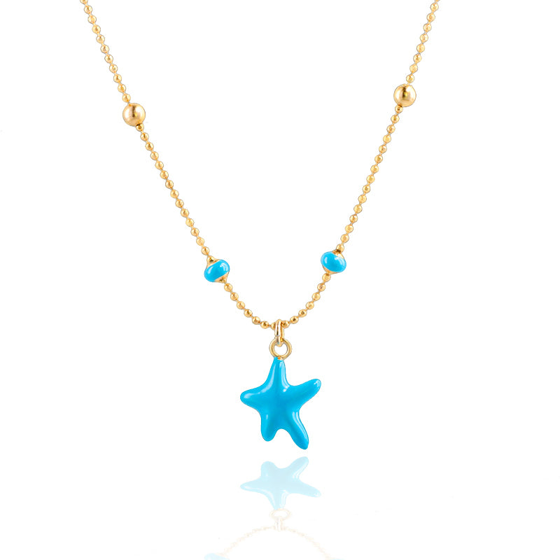 Blue Sea Star Buddha Bead Necklace