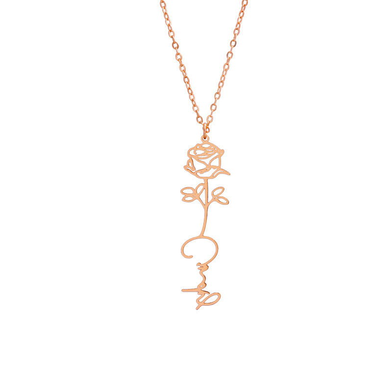 Stainless Steel O-Chain Necklace with Rose Pendant