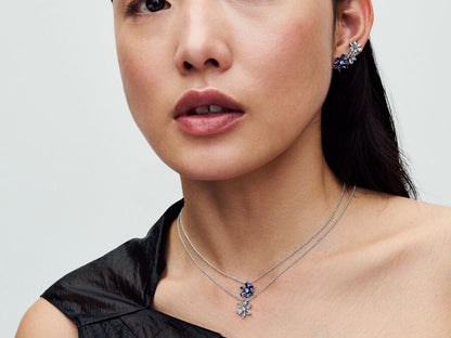 Sparkling Blue Herbarium Cluster Pendant Necklace
