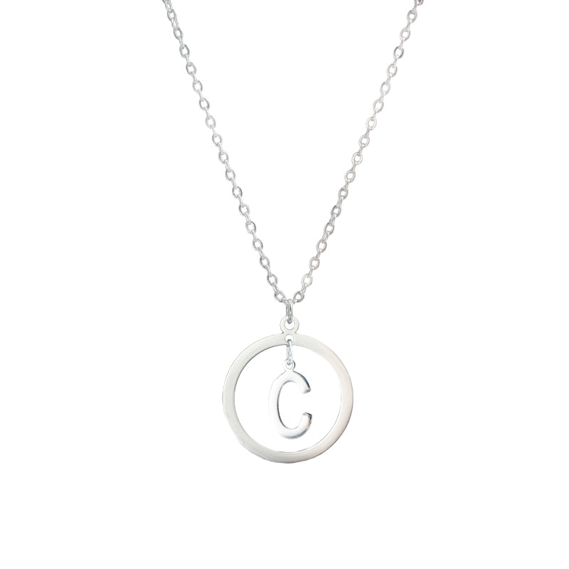 Silver Stainless Steel O-Chain Necklace with Circular and Letter Pendant