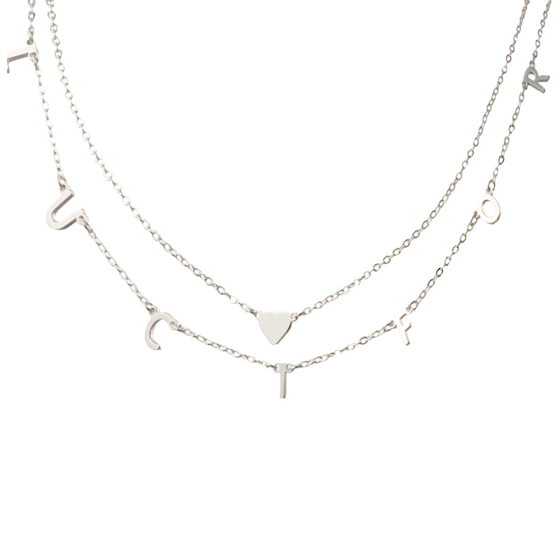 Stylish Silver Stainless Steel O-Chain Necklace with Letter and Heart Pendants