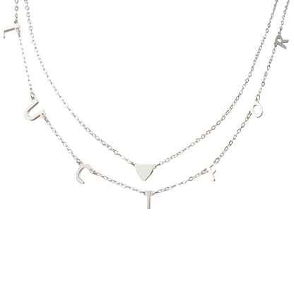 Stylish Silver Stainless Steel O-Chain Necklace with Letter and Heart Pendants