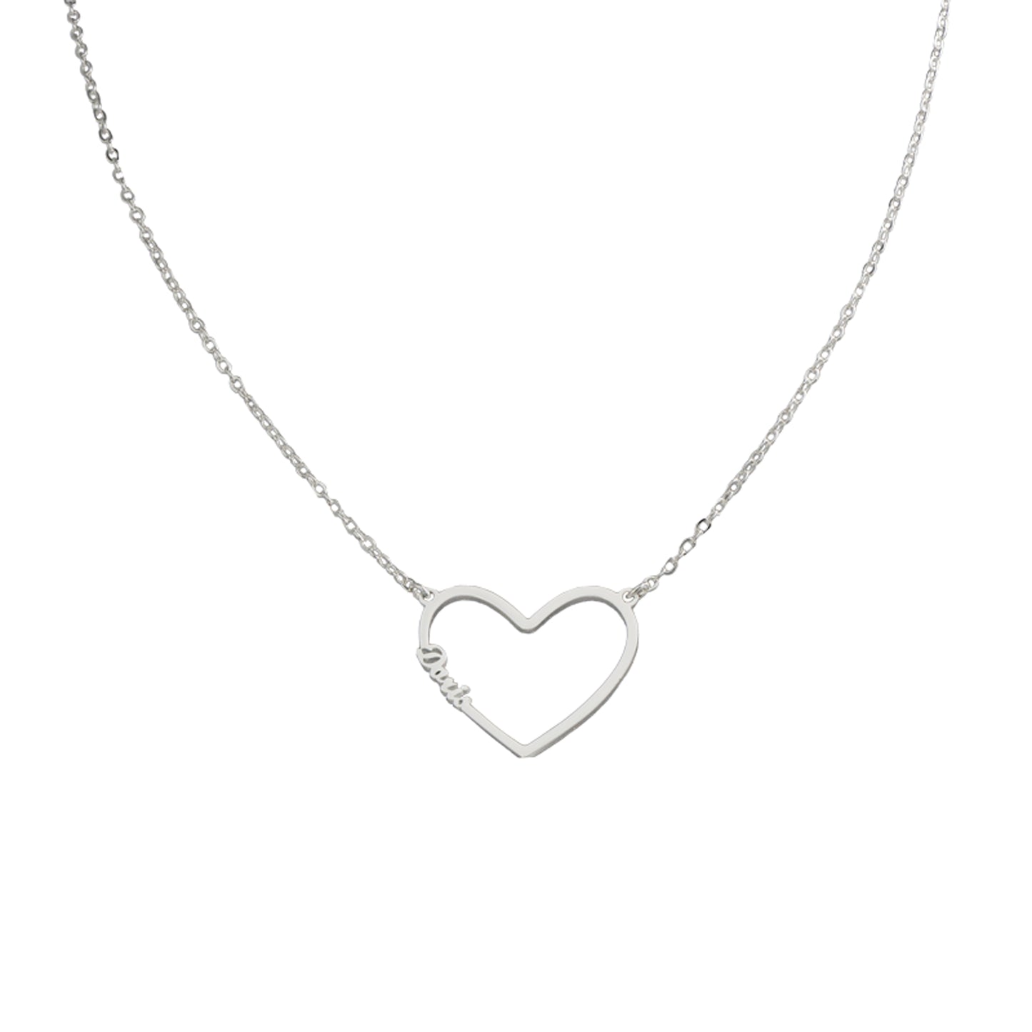 Silver Geometric O-Chain Necklace with Heart Pendant