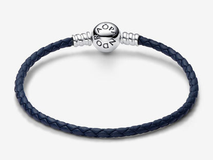 Round Clasp Blue Braided Leather Bracelet