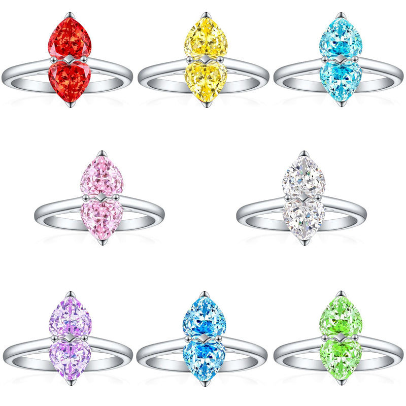 1ct Double Heart 925 Silver Ring - Elegant Flame & Ice-Cut Gemstone Band for Women