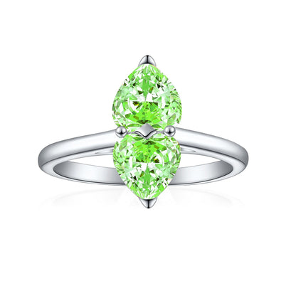 1ct Double Heart 925 Silver Ring - Elegant Flame & Ice-Cut Gemstone Band for Women