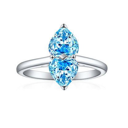 1ct Double Heart 925 Silver Ring - Elegant Flame & Ice-Cut Gemstone Band for Women