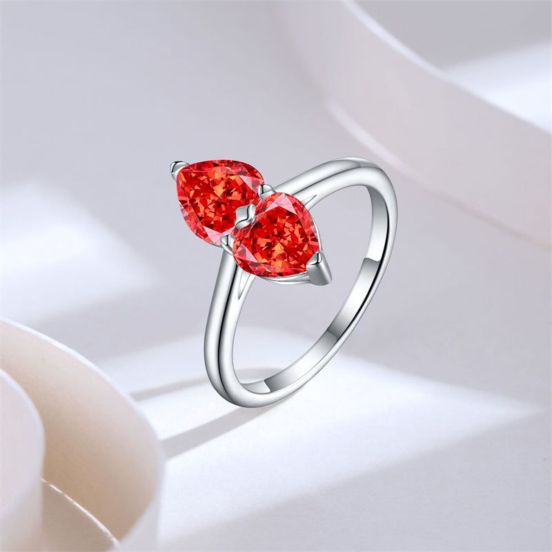 1ct Double Heart 925 Silver Ring - Elegant Flame & Ice-Cut Gemstone Band for Women