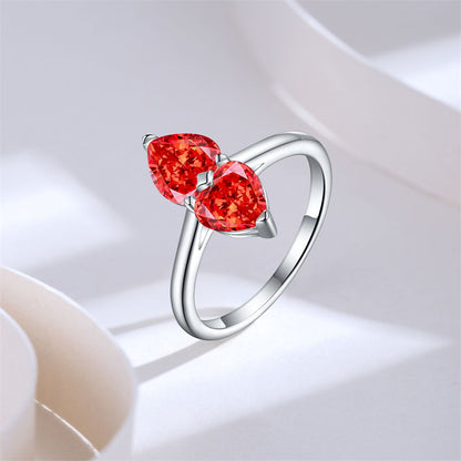 1ct Double Heart 925 Silver Ring - Elegant Flame & Ice-Cut Gemstone Band for Women