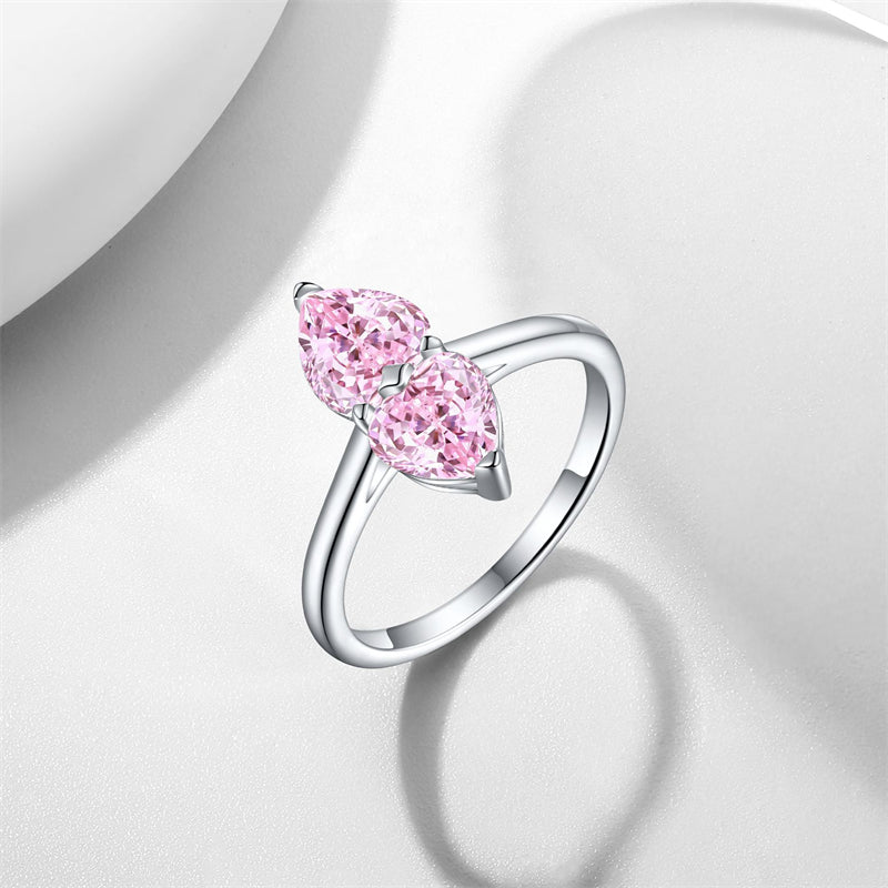 1ct Double Heart 925 Silver Ring - Elegant Flame & Ice-Cut Gemstone Band for Women