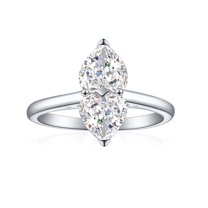 1ct Double Heart 925 Silver Ring - Elegant Flame & Ice-Cut Gemstone Band for Women