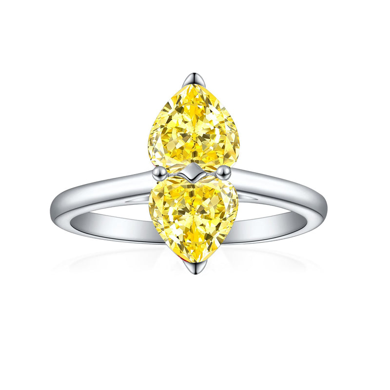 1ct Double Heart 925 Silver Ring - Elegant Flame & Ice-Cut Gemstone Band for Women