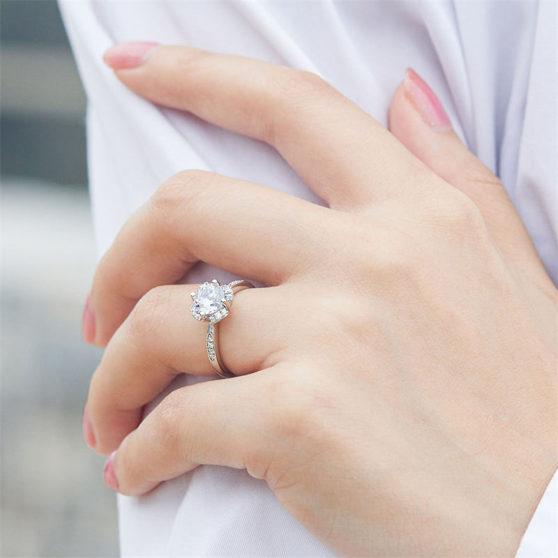 1ct Floral 925 Silver Ring - European-Inspired Zirconia Wedding Band