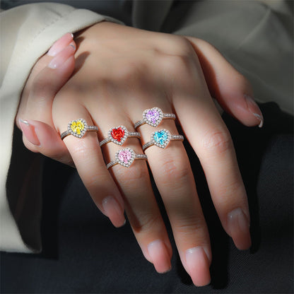 1ct Heart-Shaped Flame & Ice-Cut 925 Silver Ring - Luxe Stackable Gemstone Band for Women