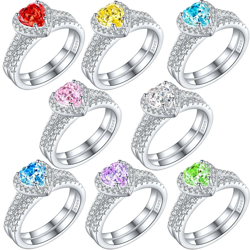 1ct Heart-Shaped Gemstone 925 Silver Stackable Ring Set - Luxe Ice-Cut High Carbon Diamond Love Rings for Women