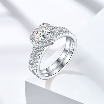 1ct Heart-Shaped Gemstone 925 Silver Stackable Ring Set - Luxe Ice-Cut High Carbon Diamond Love Rings for Women