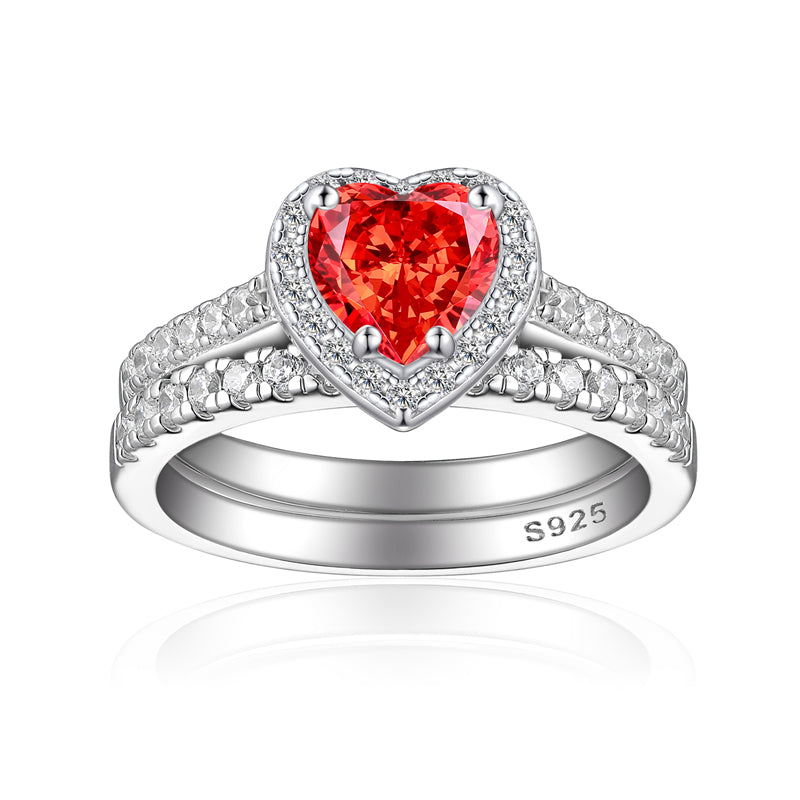 1ct Heart-Shaped Gemstone 925 Silver Stackable Ring Set - Luxe Ice-Cut High Carbon Diamond Love Rings for Women