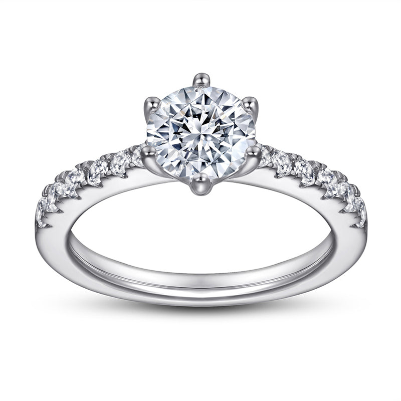 1ct Solitaire 925 Silver Ring - Classic Six-Prong Zirconia Engagement Band