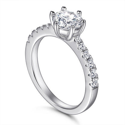 1ct Solitaire 925 Silver Ring - Classic Six-Prong Zirconia Engagement Band