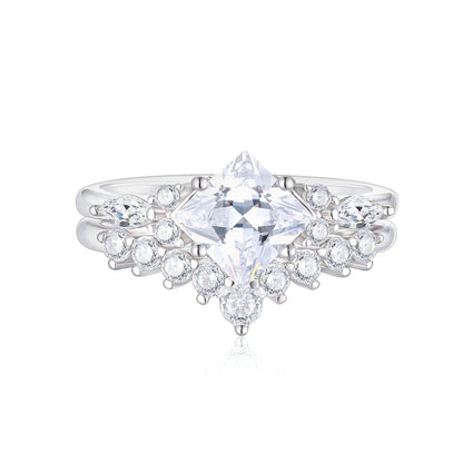 2-Piece Crown & Floral 925 Silver Ring Set - Luxe Stackable Wedding Bands for Women