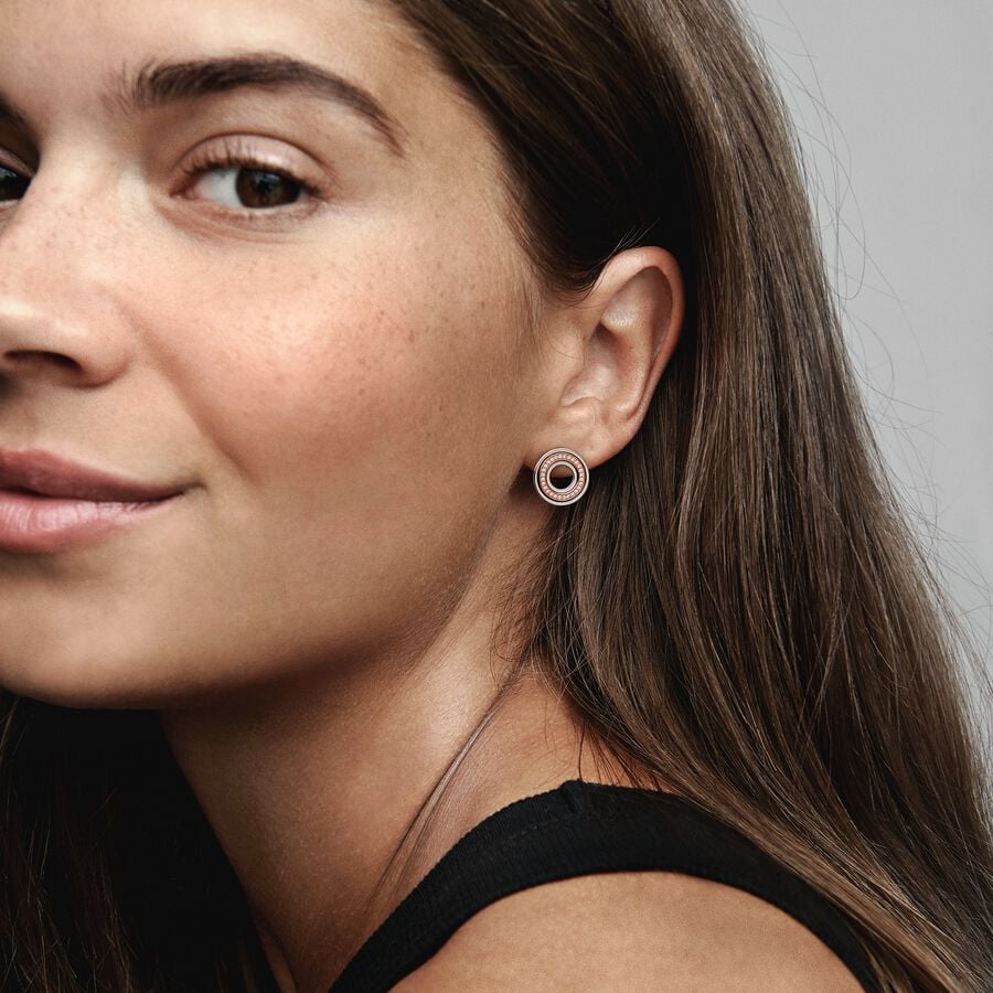 Two tone Logo & Pavé Stud Earrings