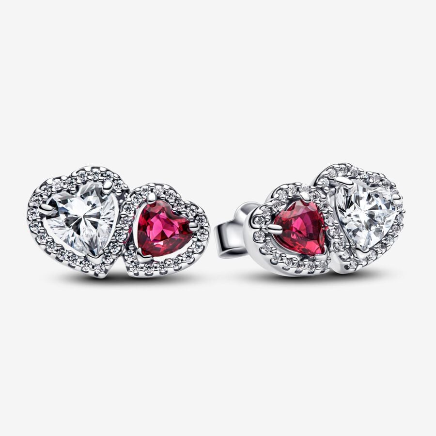 Red Crystal Heart Stud Earrings