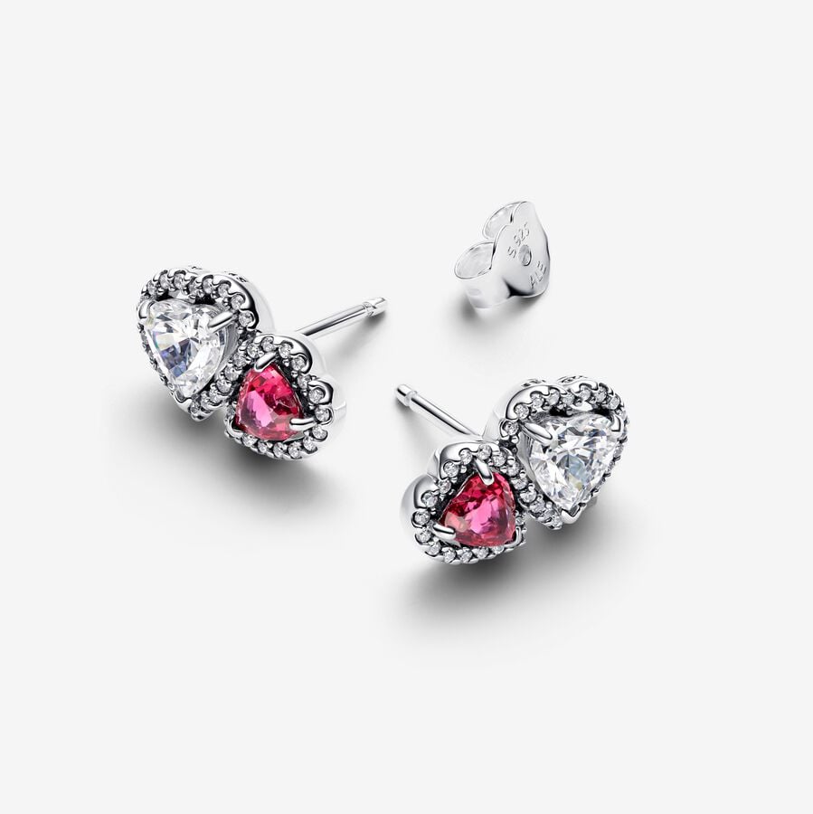 Red Crystal Heart Stud Earrings