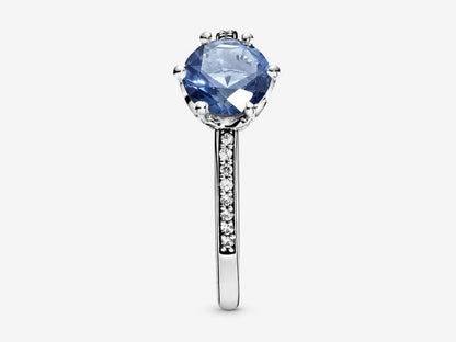 Blue Sparkling Crown Solitaire Ring