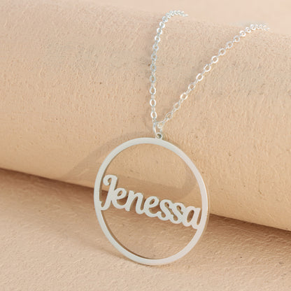 Round Silver Necklace With Letter Charm