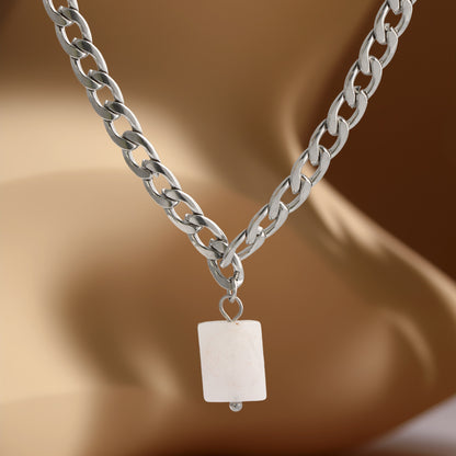 Minimalist Style Chopin Chain Necklace with Square Pendant