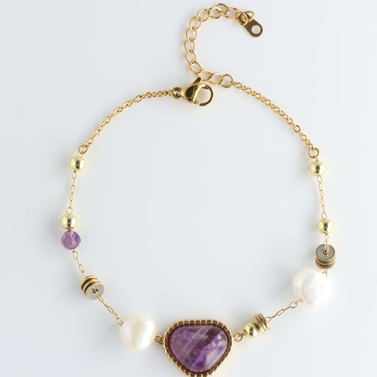 Chic Purple Stone and Pearl Bracelet