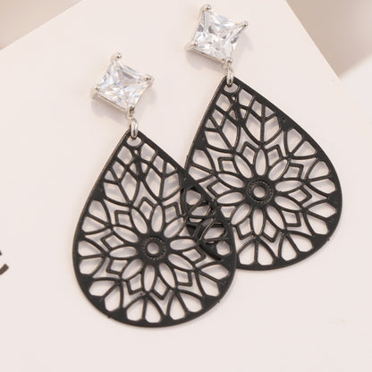 Ethnic Black Floral Drop Earrings - Symmetrical and Asymmetrical Design