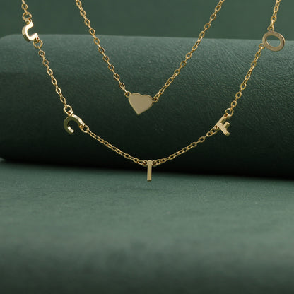 Elegant stainless steel O-ring chain with heart and letter pendant