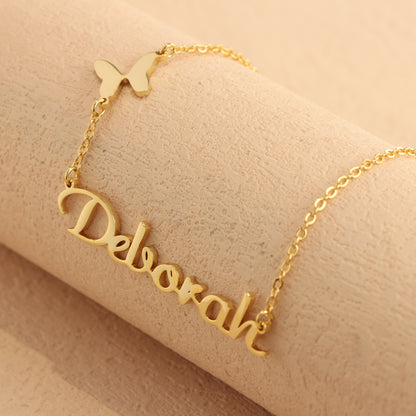 Elegant Stainless Steel Necklace with Butterfly and Alphabet Pendant