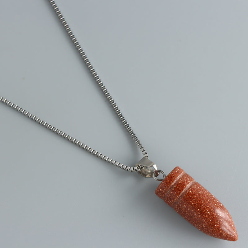 Natural Stone Bullet Pendant Box Chain Necklace