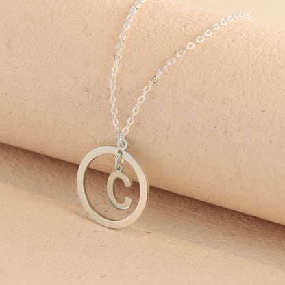 Silver Stainless Steel O-Chain Necklace with Circular and Letter Pendant