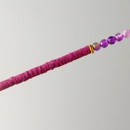 Eight-pointed Star Pendant Necklace with Purple Stone and Soft Pottery Beads