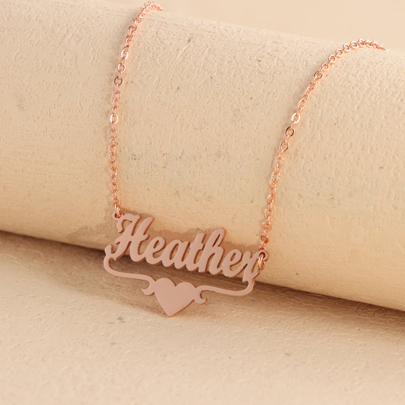 Rose Gold Stainless Steel O-Chain Necklace with Letter and Heart Pendant