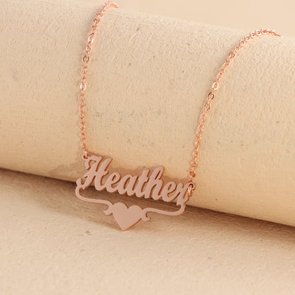 Rose Gold Stainless Steel O-Chain Necklace with Letter and Heart Pendant