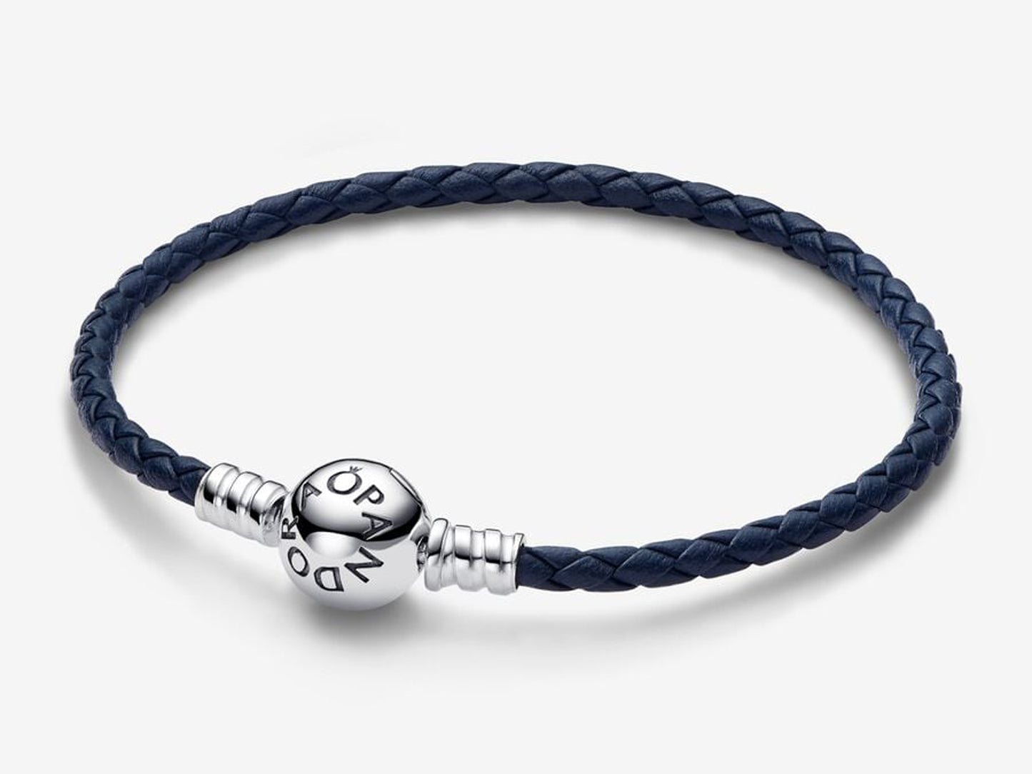 Round Clasp Blue Braided Leather Bracelet