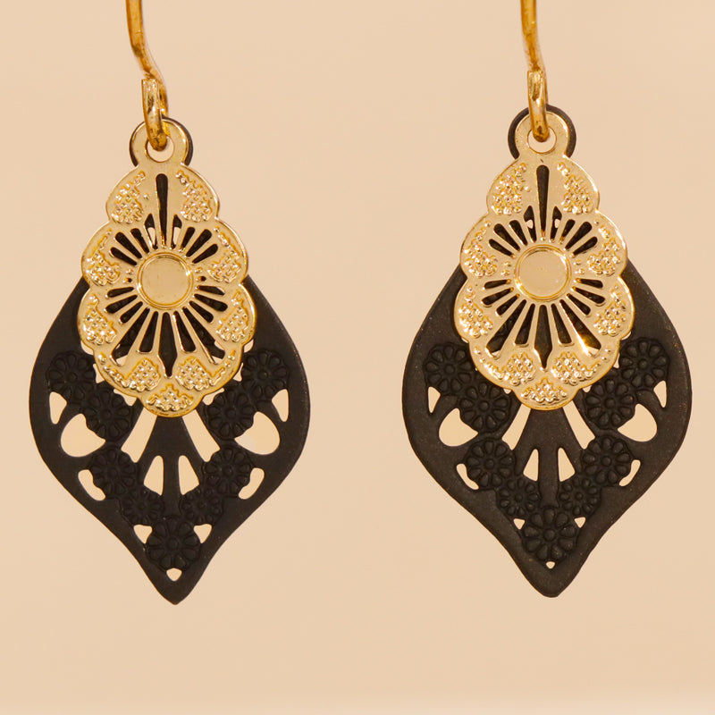 Trendy Black Copper Flower-Shaped Earrings, Eco-Friendly